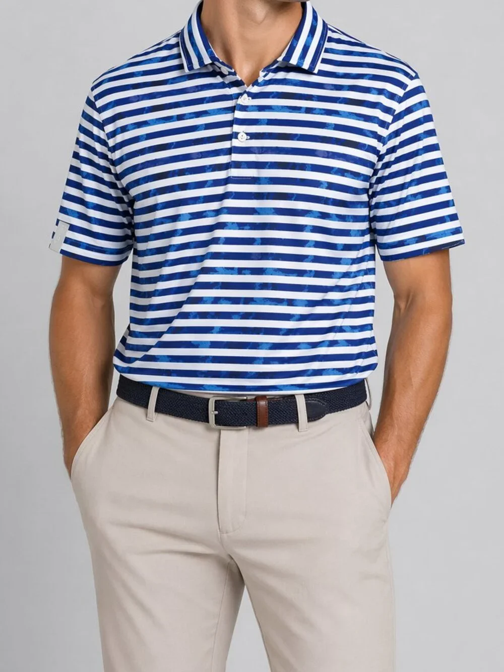 RLX Ralph Lauren Blue Striped Golf Polo Mens Large Performance Stretch